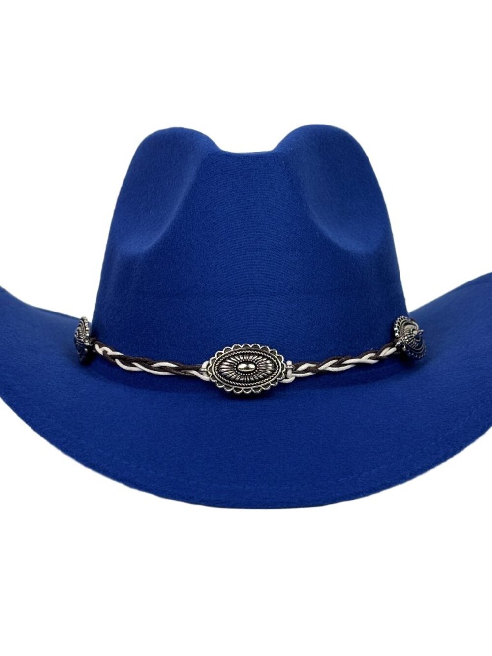 Blue Western Cowboy Cowgirl Hat Braided Concho Band Wide Brim Rodeo Festival
